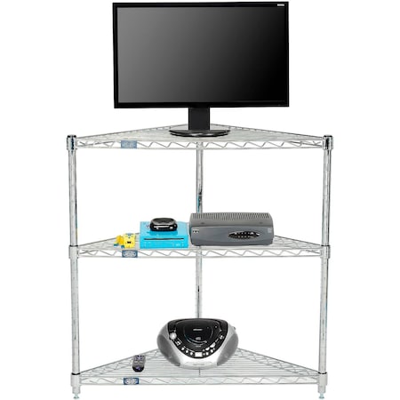 Nexel 3 Shelf, Chrome Corner Wire Shelving Unit, 32inW x 24inD x 34inH 798803